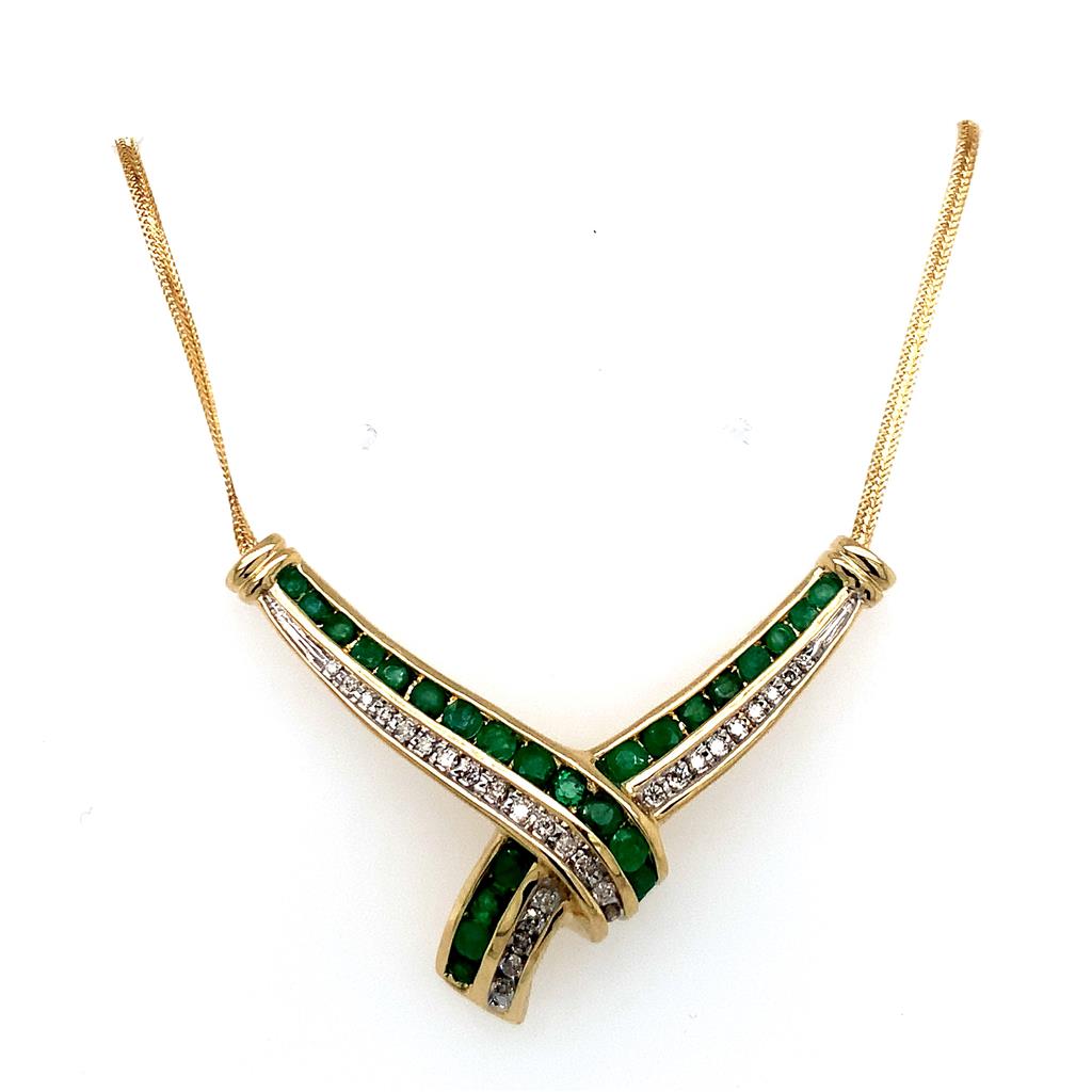 Estate 14K Gold Emerald & Diamond Necklace
