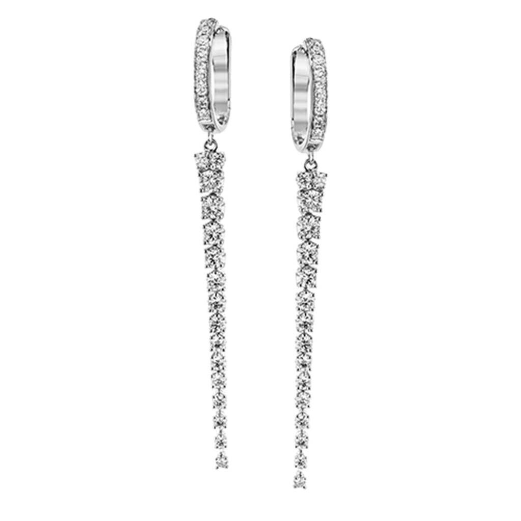 Simon G 18Kw Diamond Hoop & Dangle Stiletto Earrings 50Rds-1.05Cts