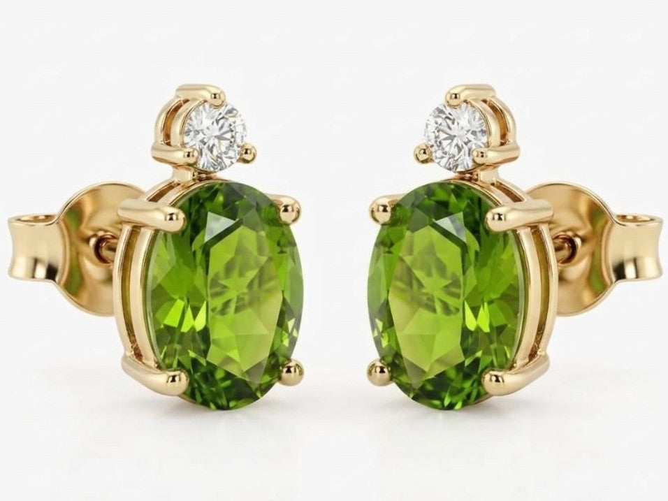 14K Yellow Gold Peridot And Diamond Earrings
