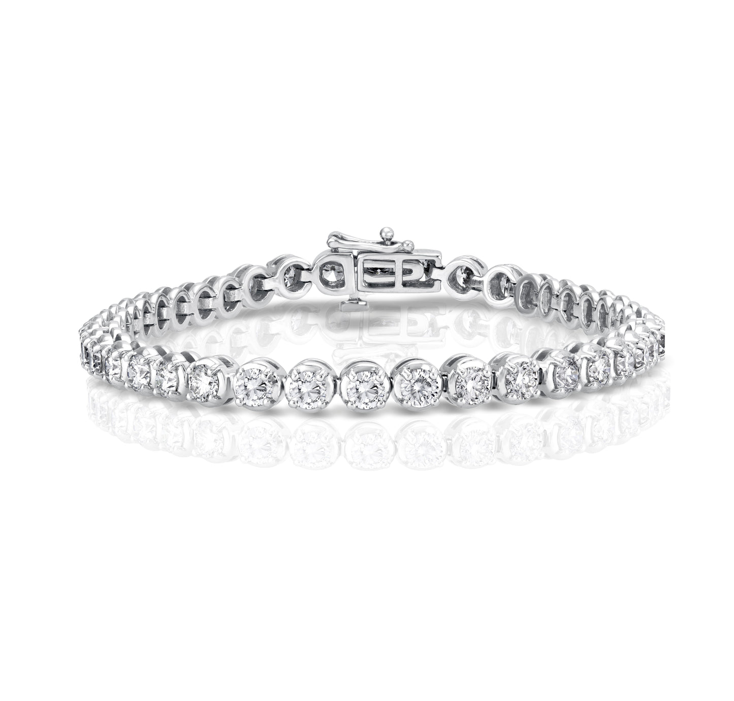 14K White Gold 4 Prong Scalloped Diamond Tennis Bracelet