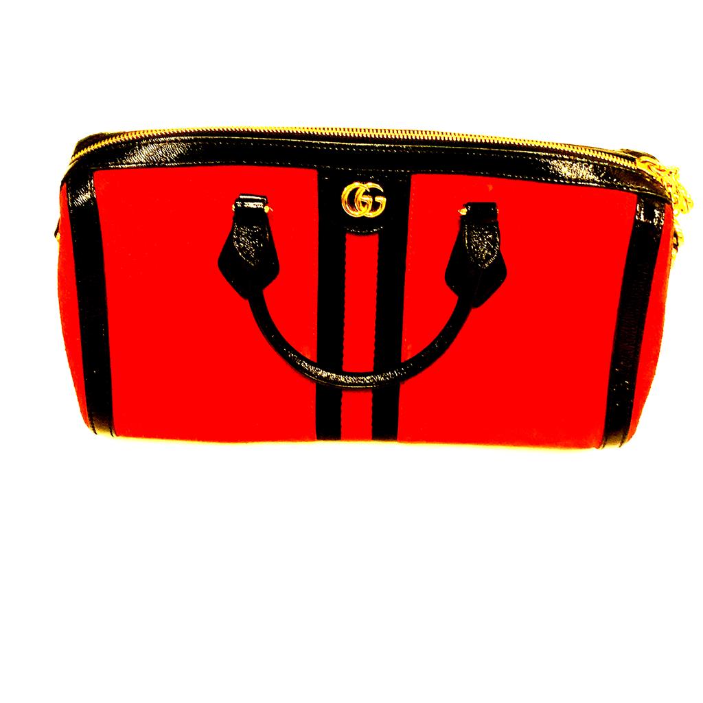Pre-Loved Gucci Ophidia Red Suede Large Boston Top Handbag