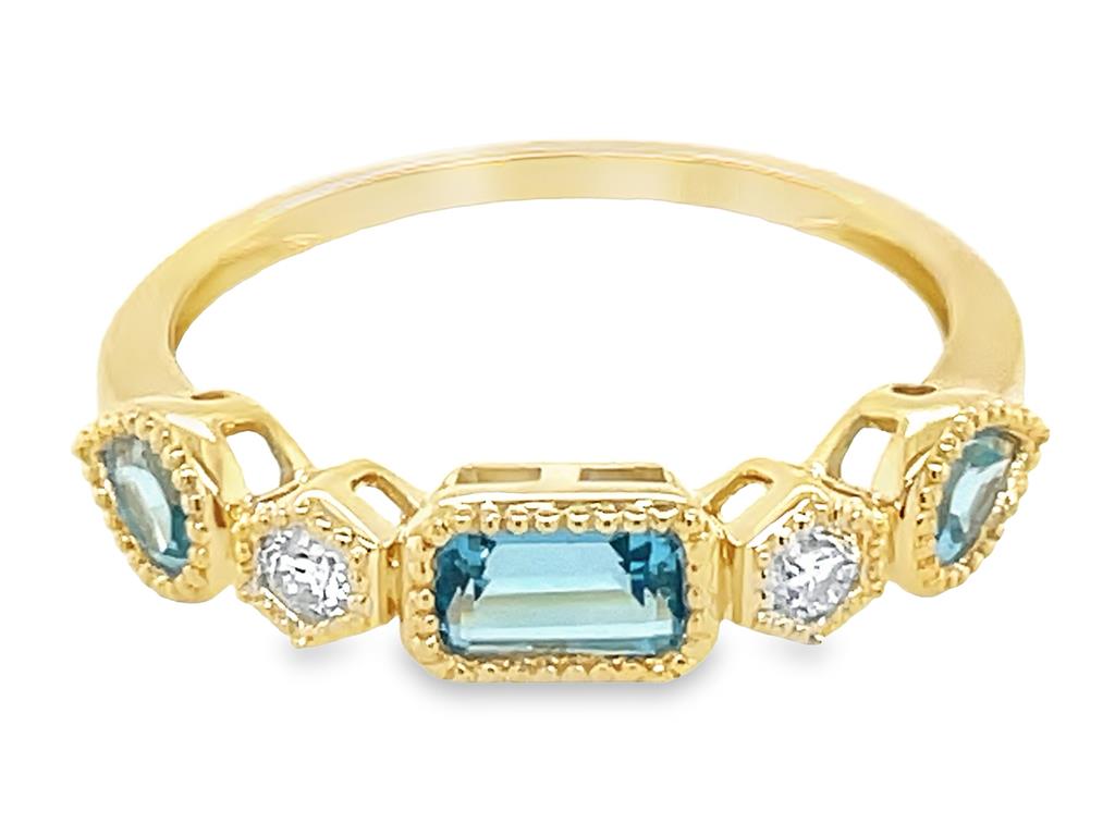 Dilamani Blue Topaz and Diamond Five Stone Ring