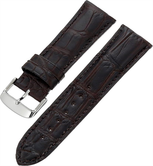 22Mm Genuine Calfskin Black Leather Wacth Strap