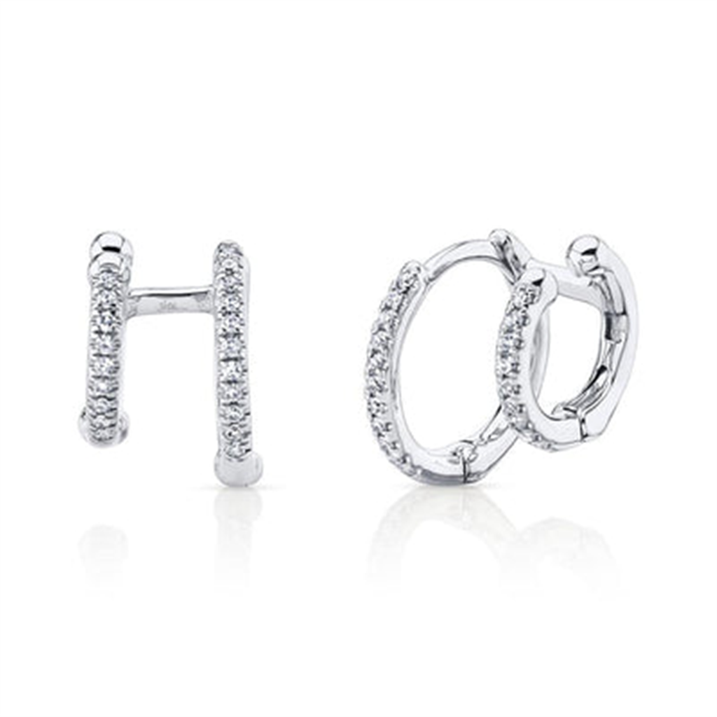 Shy 14Kw Diamond Double Huggie Earrings