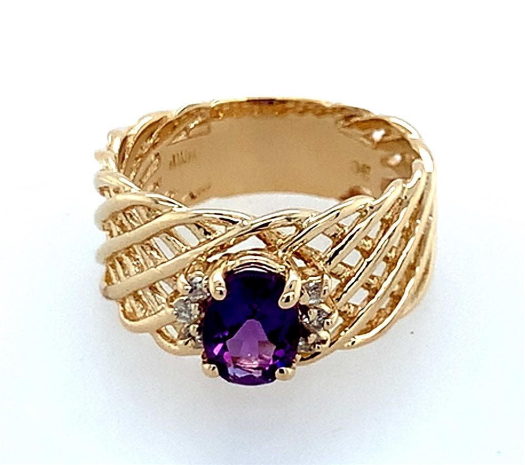 Estate 14K Gold Amethyst & Diamond Ring