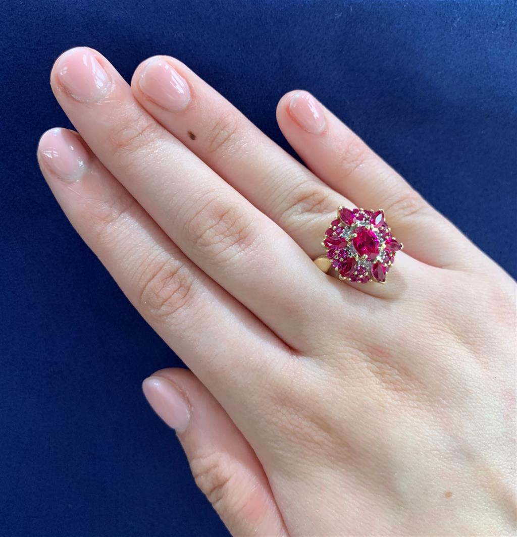 Estate 14K Red Stone & Diamond Ring