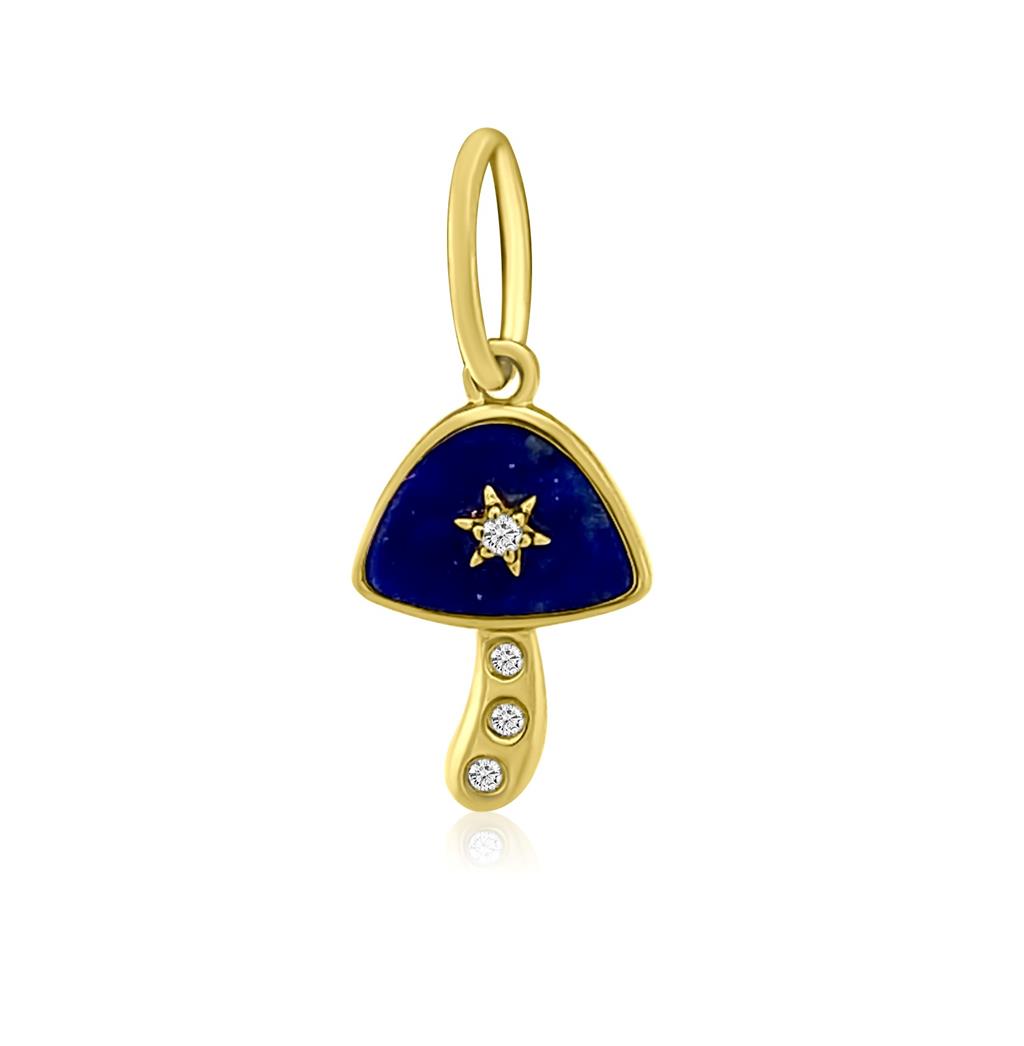 Rolland's Designs 14K Gold & Lapis Mushroom Pendant