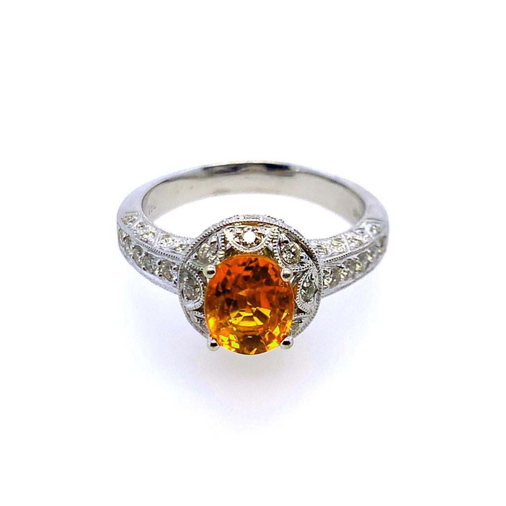 Estate 18K Mexican Fire Opal & Diamond Ring