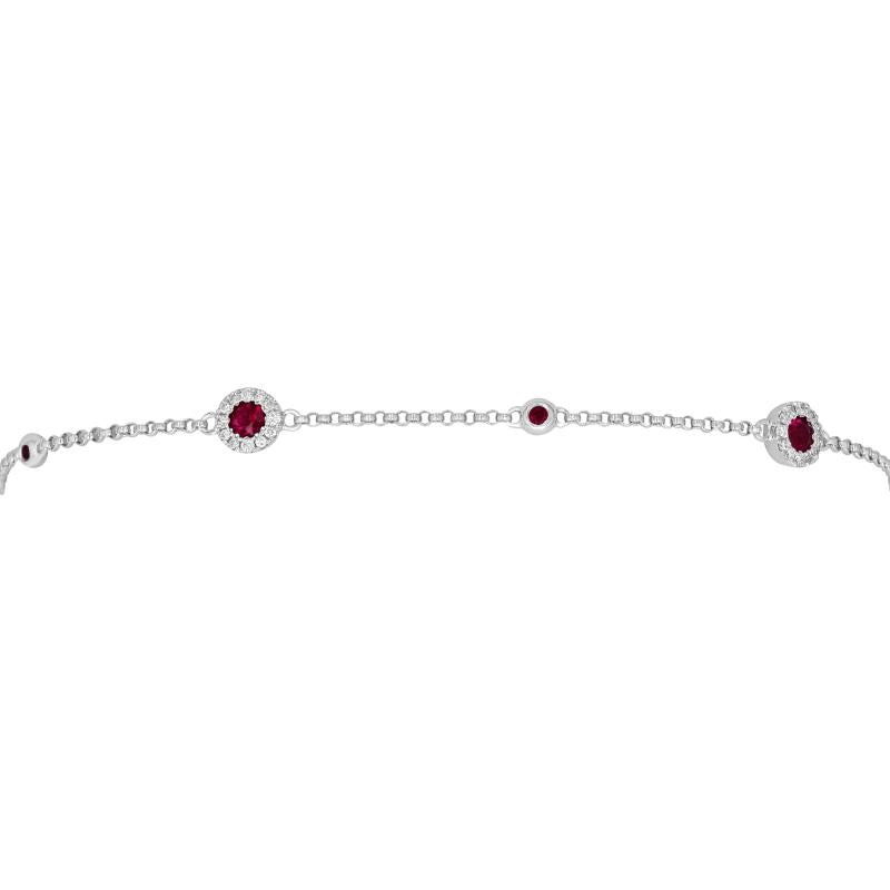 14K White Gold Ruby And Diamond Halo Link Bracelet