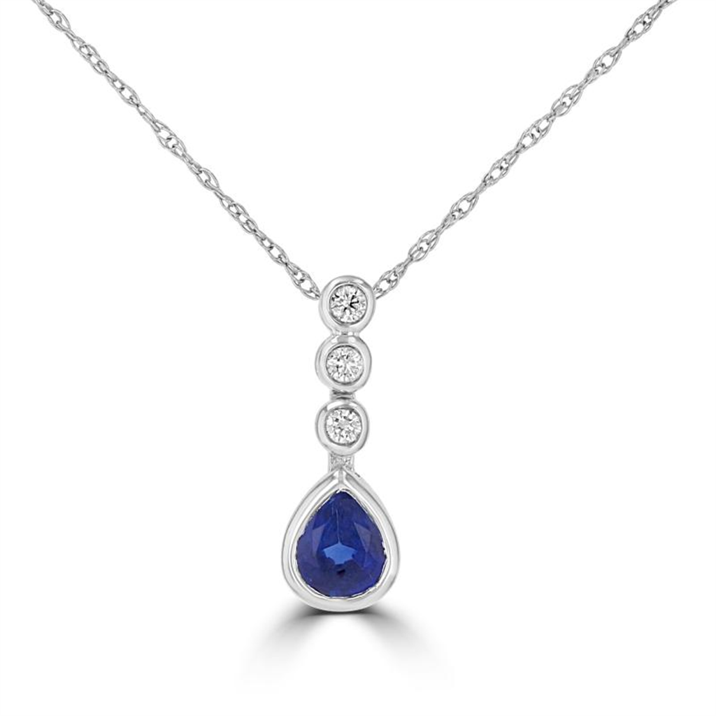 Rolland's Designs 14K White Gold Diamond & Sapphire Pendant