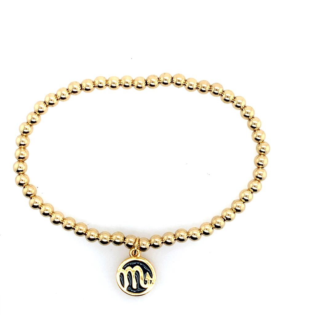 Dee Berkley Gold Filled Beaded Bracelet with Enamel Scorpio Zodiac Charm