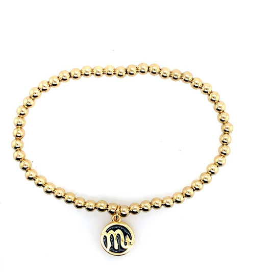 Dee Berkley Gold Filled Beaded Bracelet with Enamel Scorpio Zodiac Charm