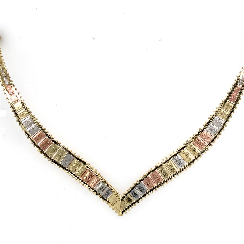 Estate 14Kt Tri Color "V" Style Necklace