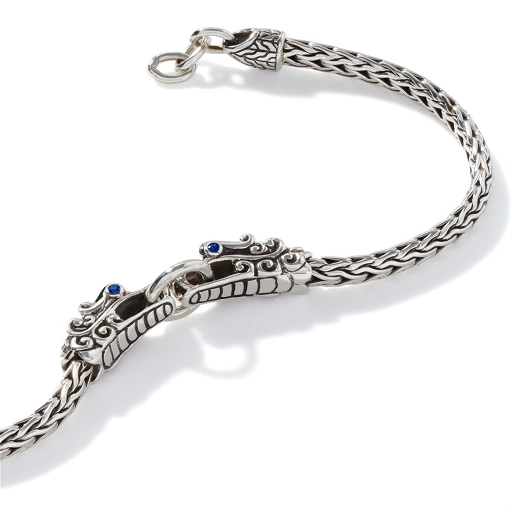 John Hardy Silver Naga Bracelet with Blue Sapphire Eyes
