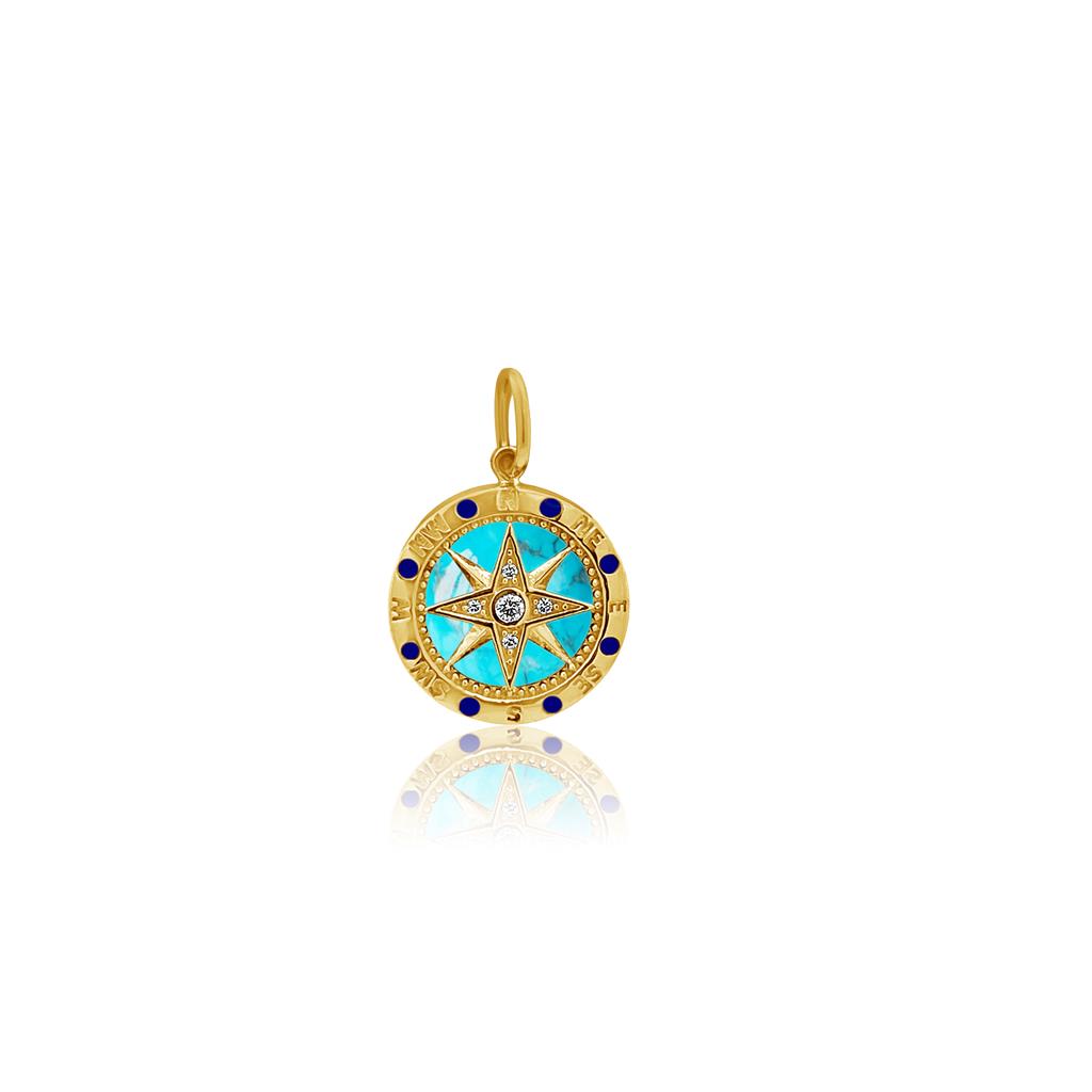 Rolland's Designs 14K Gold & Turquoise Compass Pendant