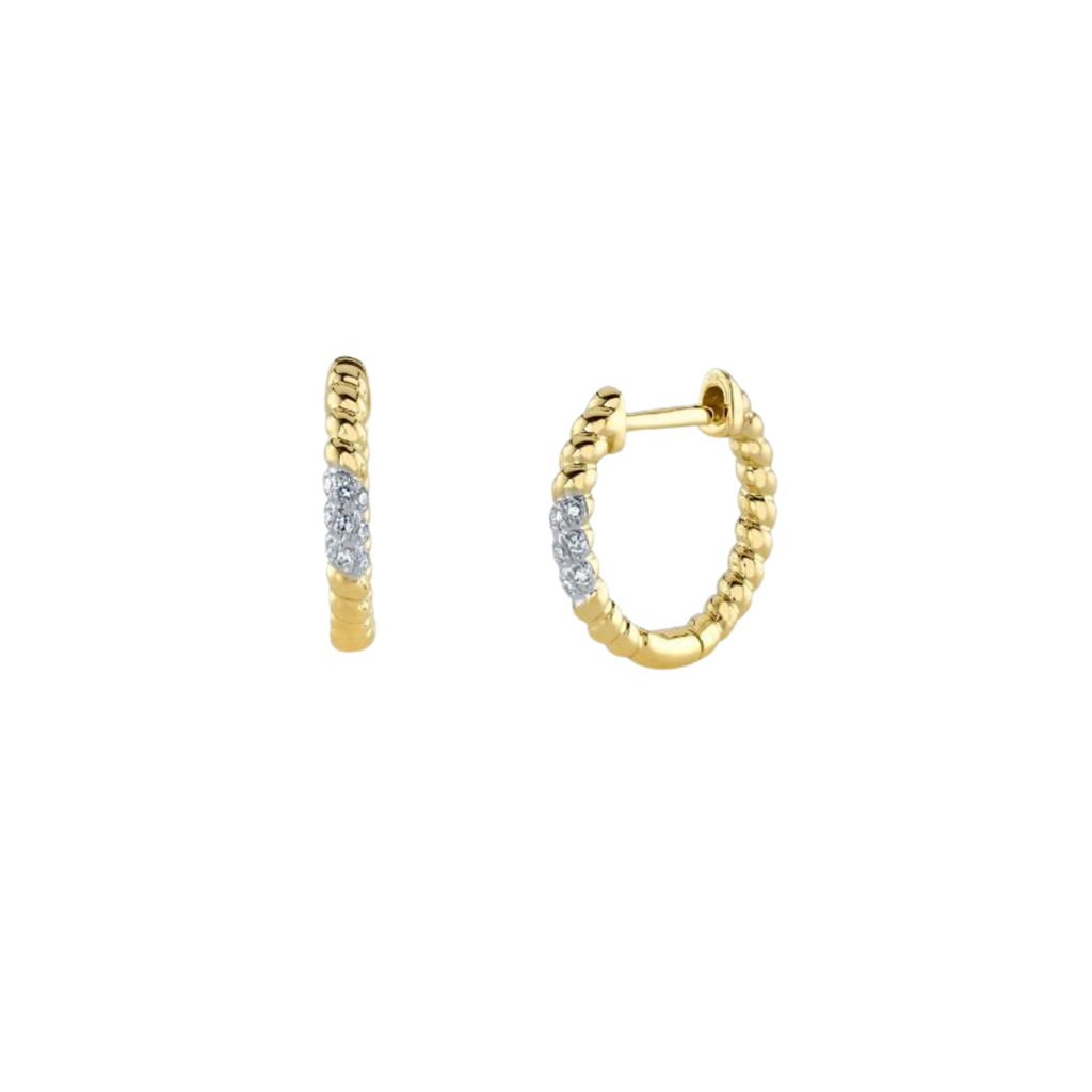 Shy 14Ky Diamond Beaded Huggie Earrings