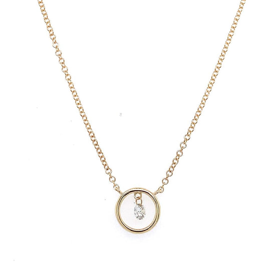 Shy 14Ky Floating Diamond in Gold Circle Pendant Necklace