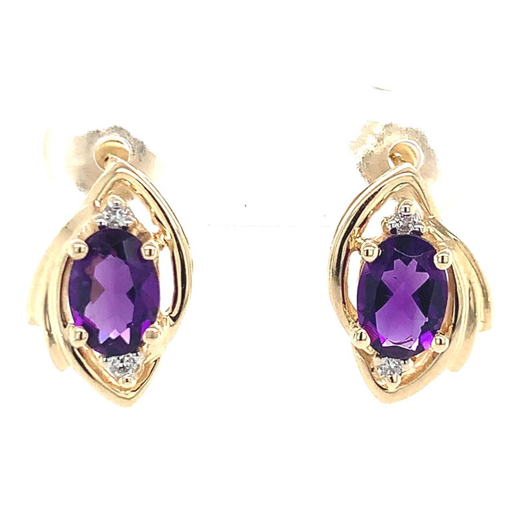Estate 14K Gold Amethyst & Diamond Earrings