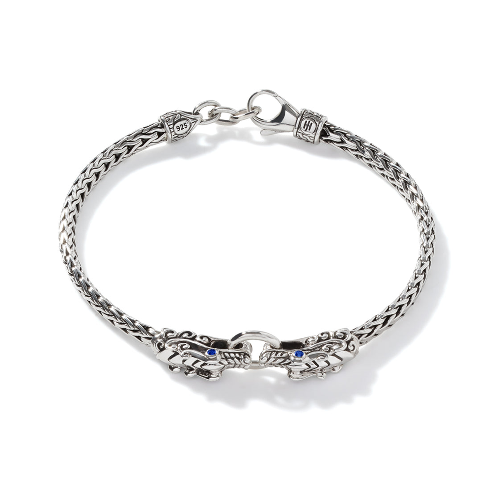John Hardy Silver Naga Bracelet with Blue Sapphire Eyes
