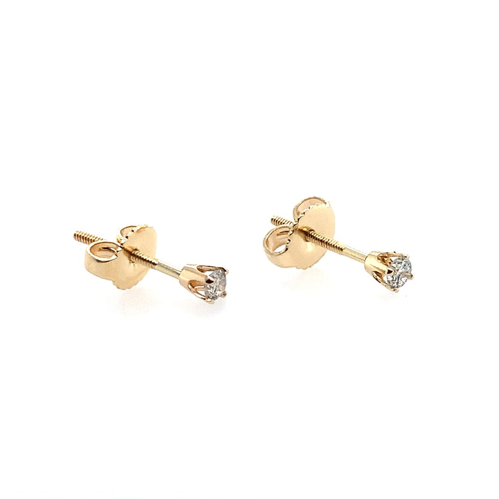 Estate 14K Yellow Gold Round Diamond Stud Earrings