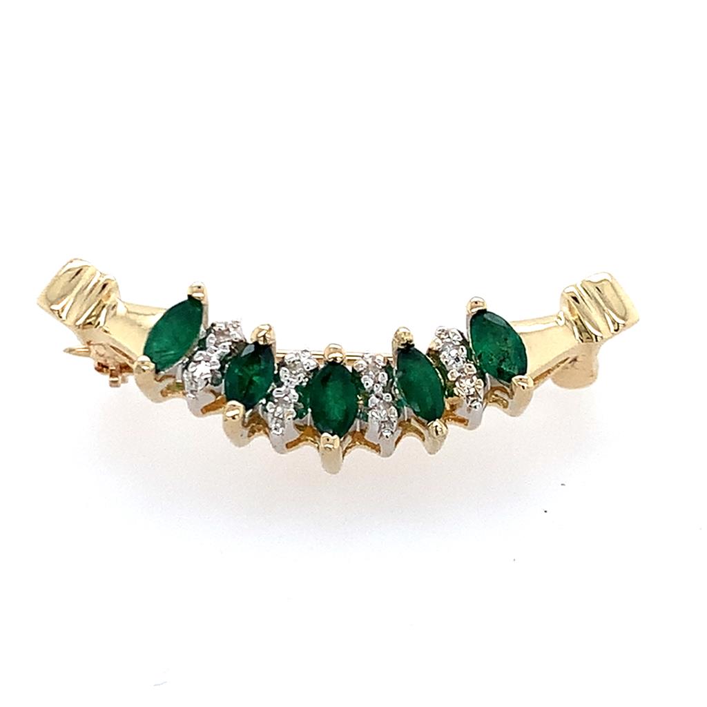Estate 14K Yellow Gold Diamond & Emerald Pin