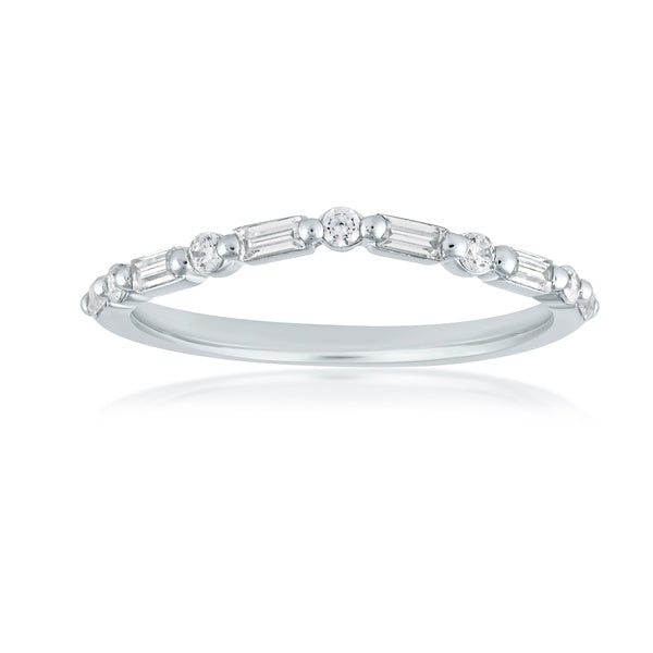 14K White Gold Curved Diamond Band