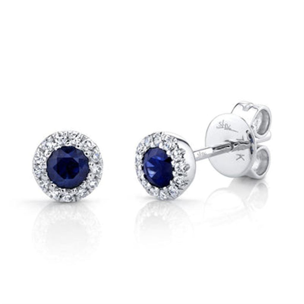 Shy Creation Diamond & Blue Sapphire Stud Earrings