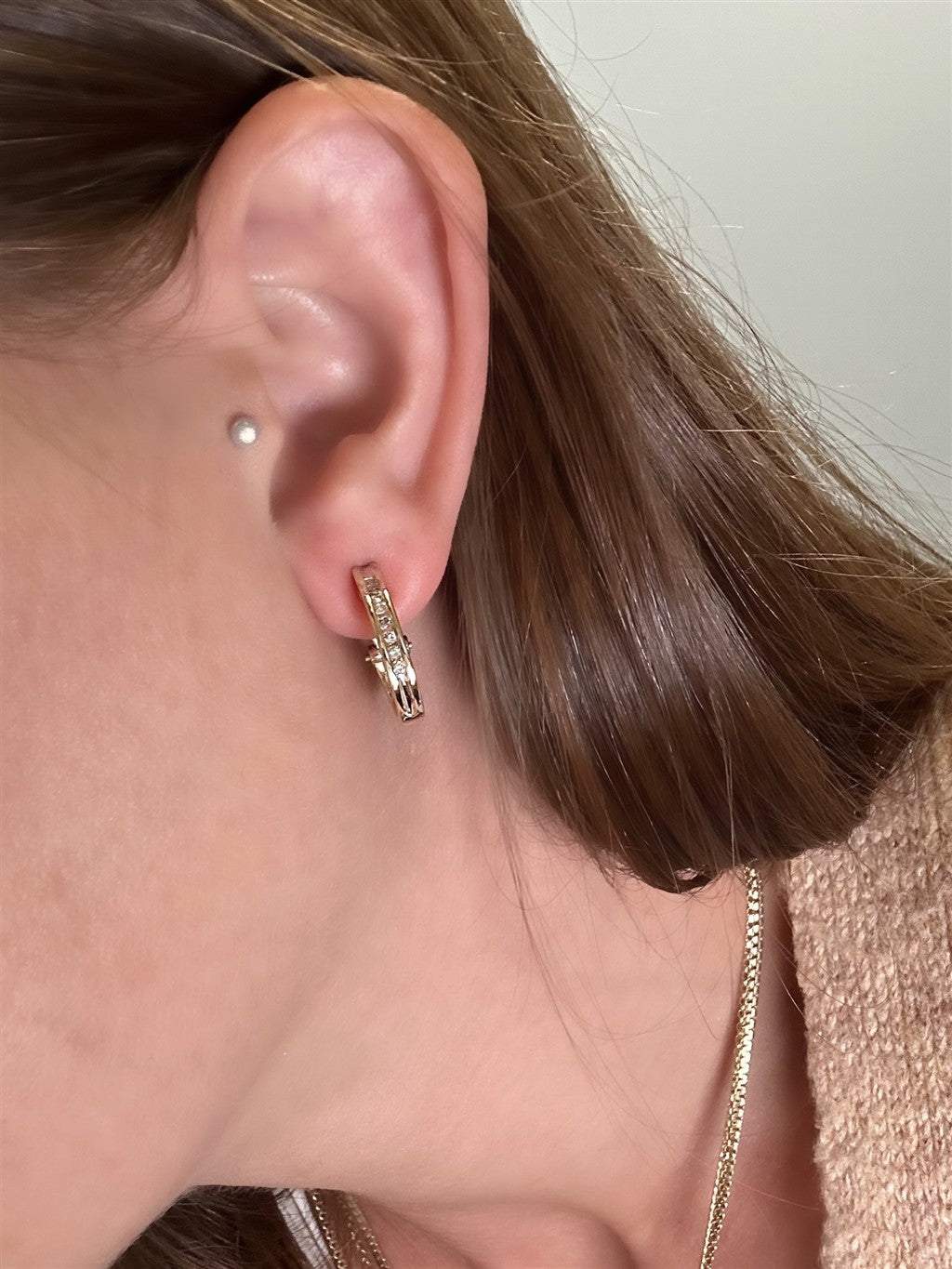 Estate 14K Yellow Gold Diamond J-Hoops