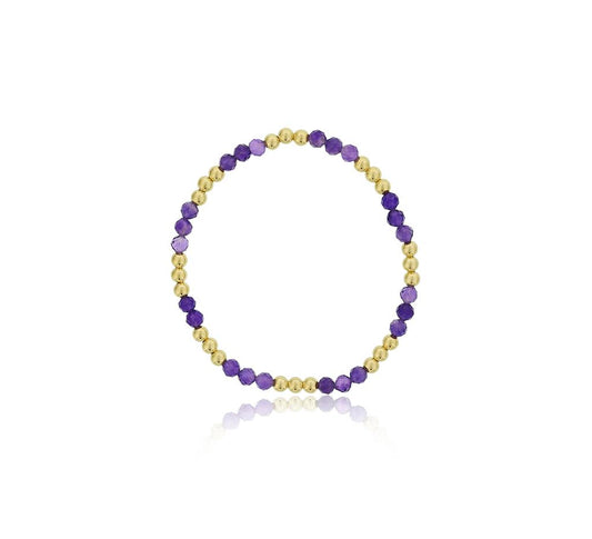 Dee Berkley Amethyst Beaded Bracelet with Alternating Gold Stones