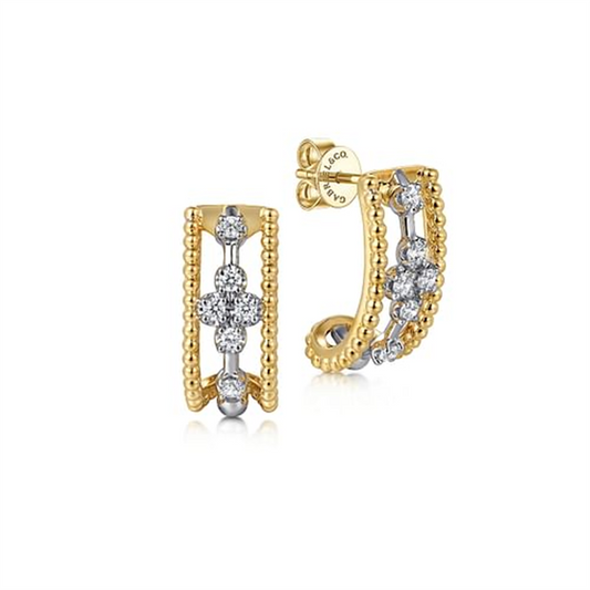 Gabriel and Co. 14K White And Yellow Gold Bujukan Diamond J Earrings