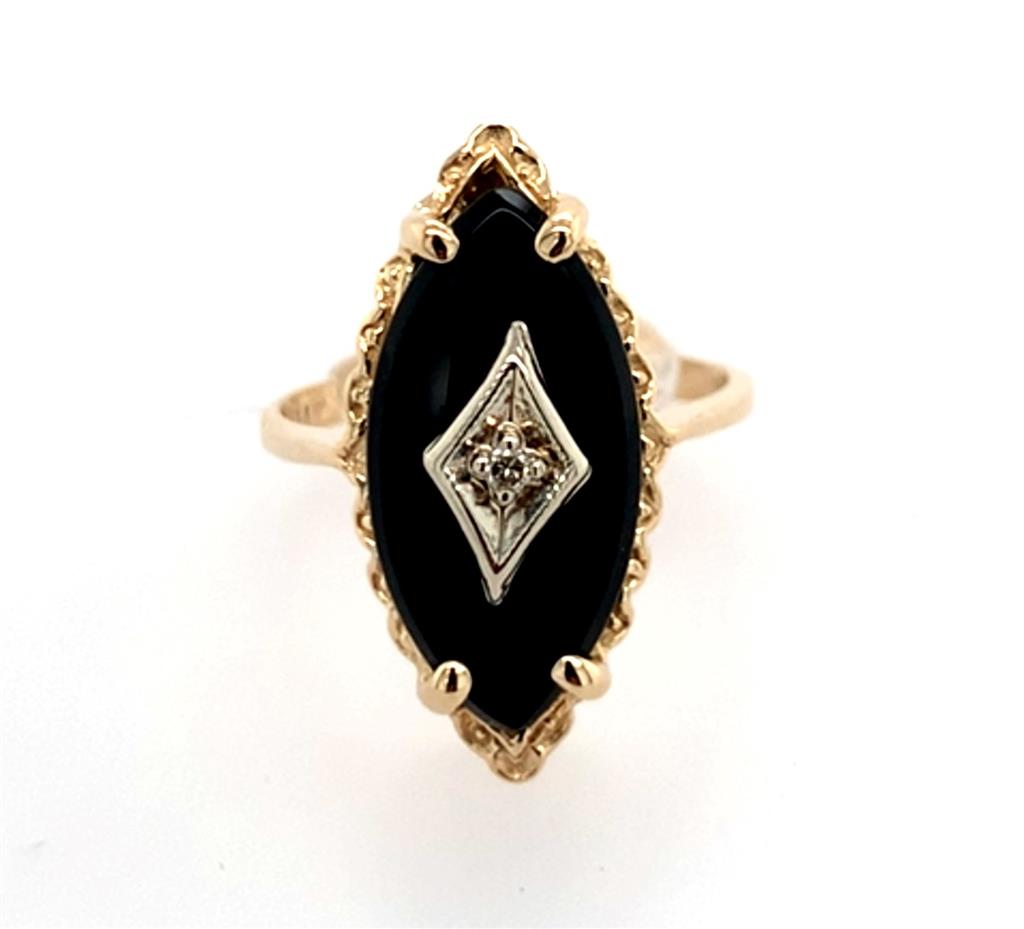 Estate 14K Gold Onyx & Diamond Ring