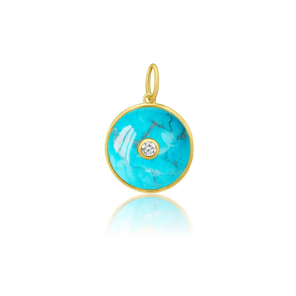 Rolland's Designs 14K Gold & Turqoise Disc Pendant