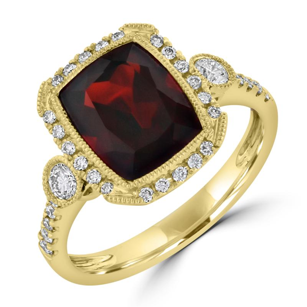 Rolland's Designs 14K Yellow Gold Garnet & Diamond Ring