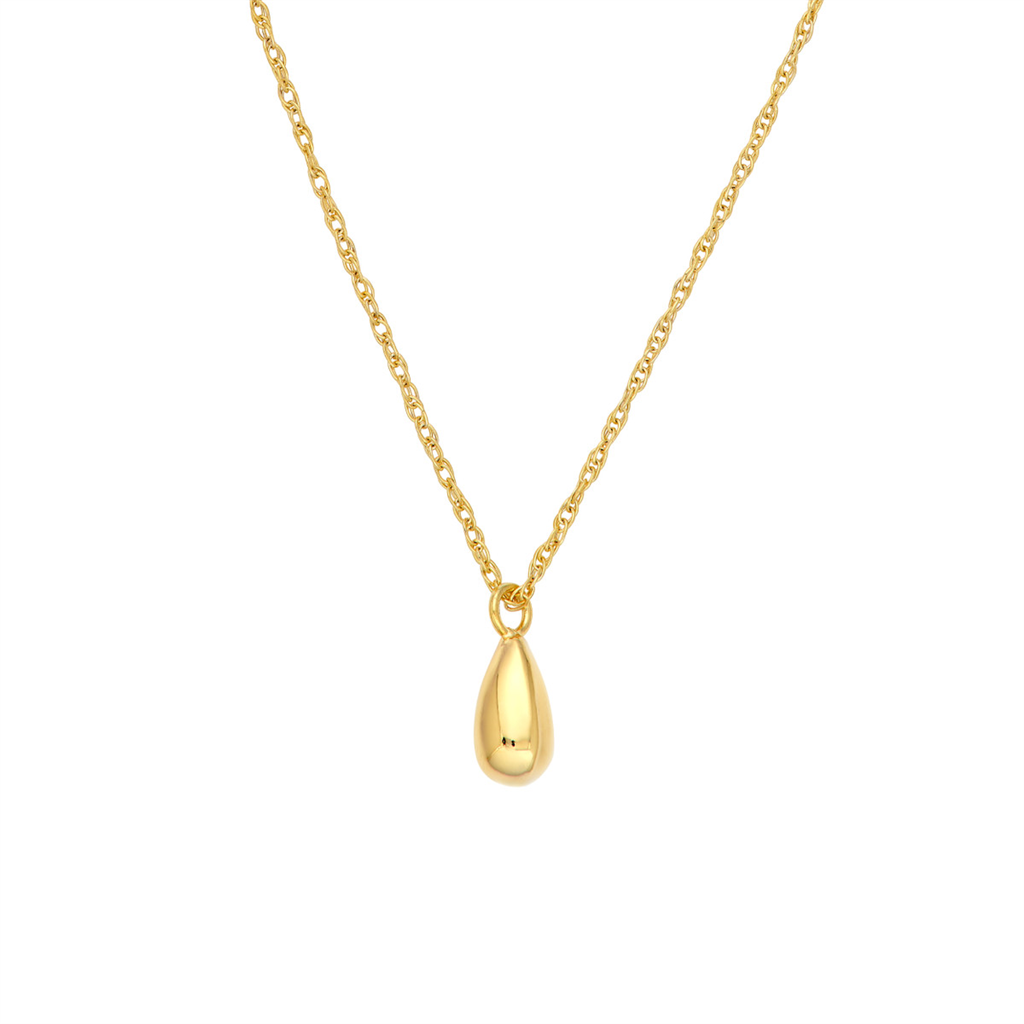 Gold Small Puffy Teardrop Pendant Necklace