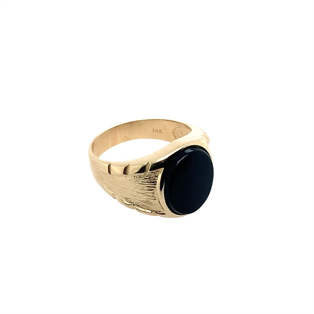 Estate 14K Yellow Gold Gents Oval Black Onyx Ring