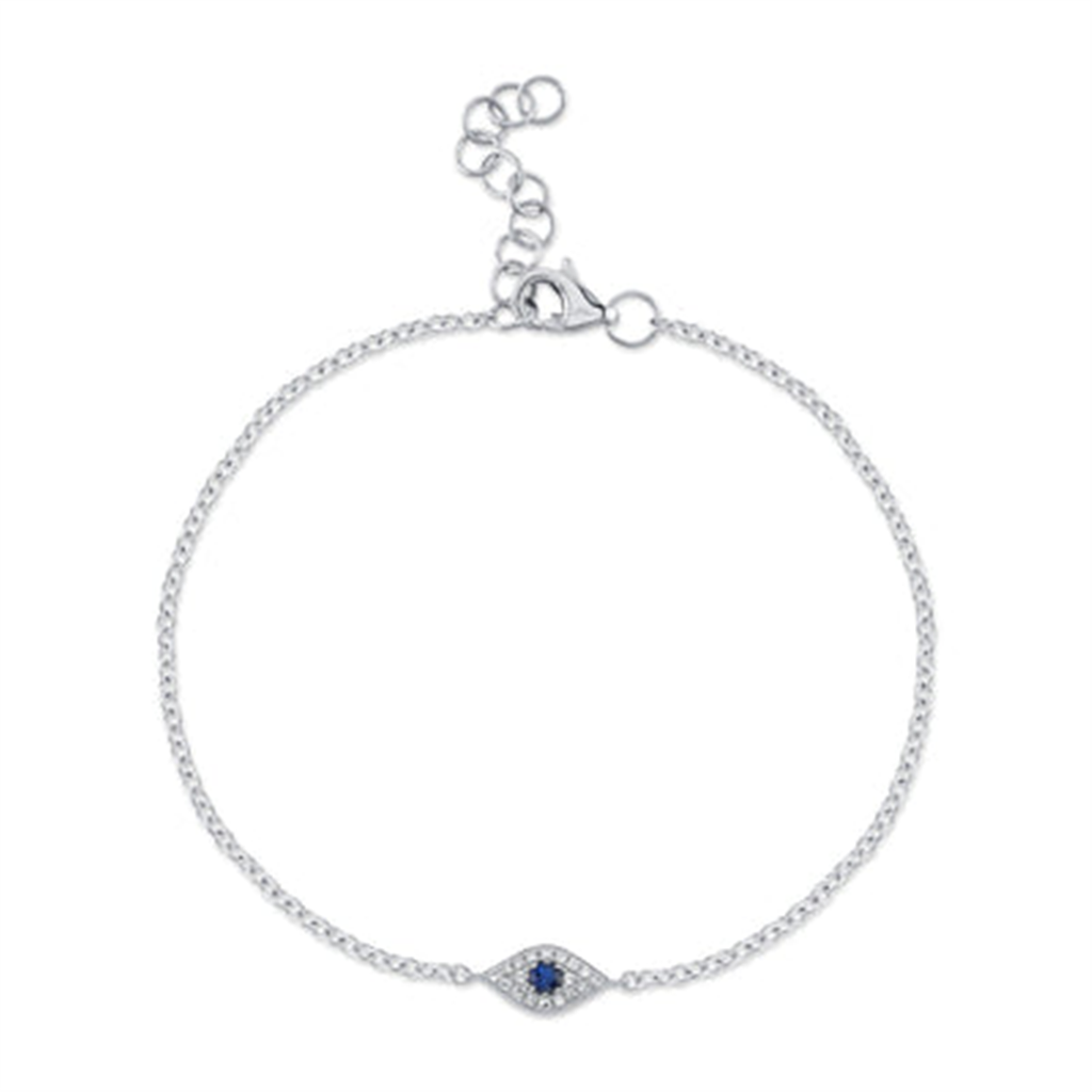 Shy Creation 14K White Gold with Blue Sapphire Eye and Diamond Bracelet