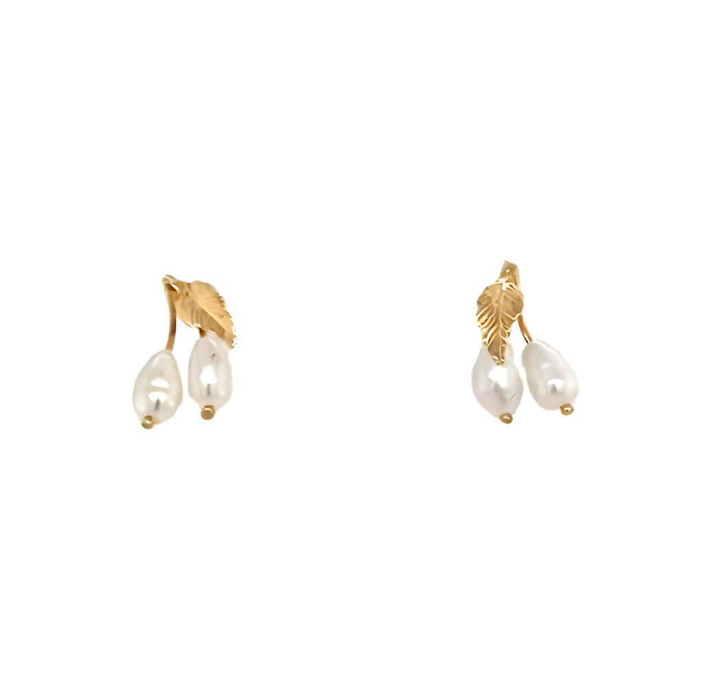 Estate 14K Yellow Gold Pearl Earrings