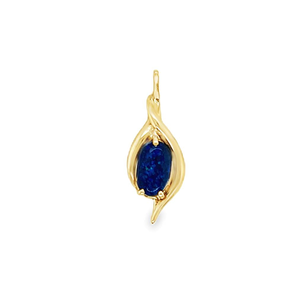 Estate 14K Gold Oval Blue Opal Pendant