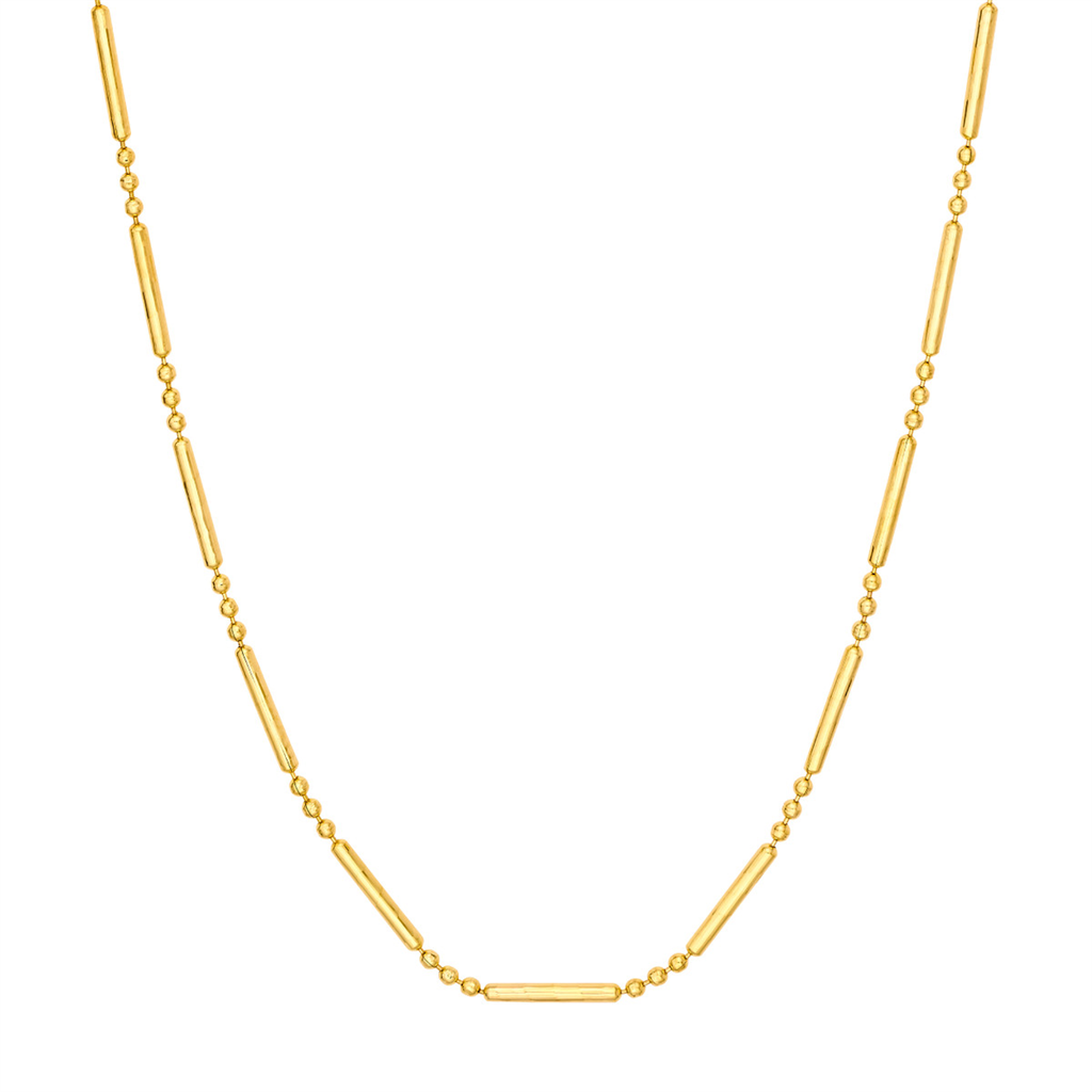Gold 16" Diamond Cut 3 Bead 1 Bar Chain