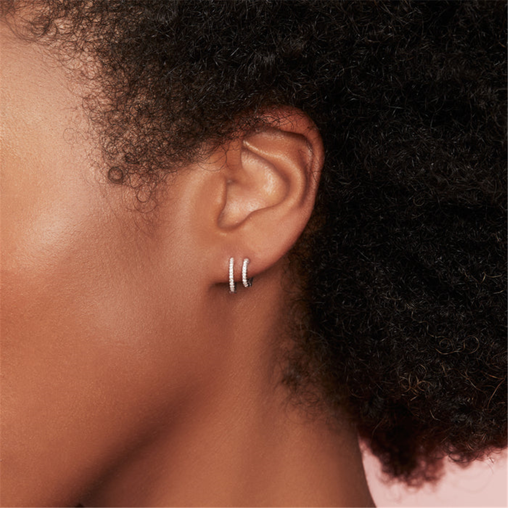 Shy 14Kw Diamond Double Huggie Earrings