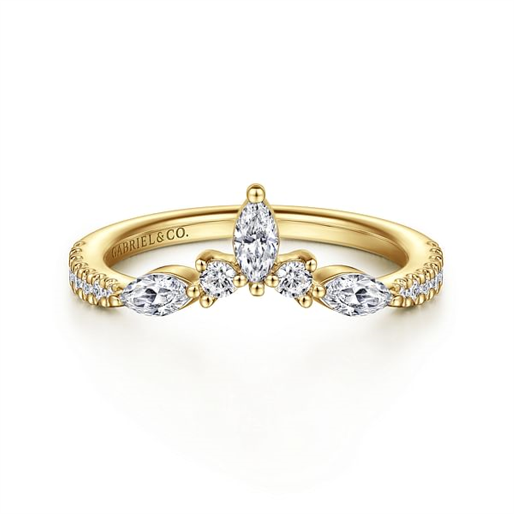 Gabriel Tulsie Curved 14K Yellow Gold Marquise and Round Diamond Band