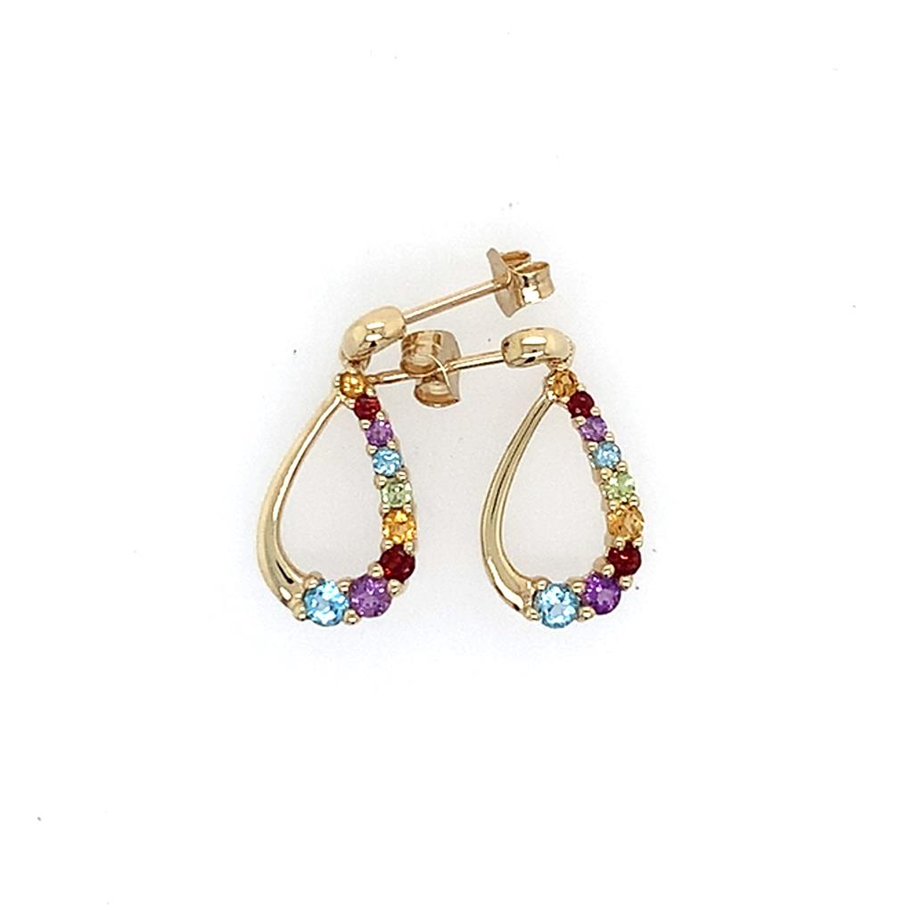 Estate 10K Gold Multi Colored Stone Earrings