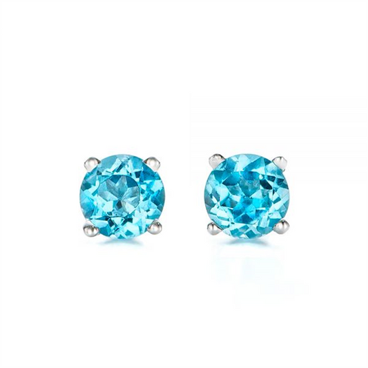 Rolland's Designs 14K White Gold Blue Topaz Stud Earrings