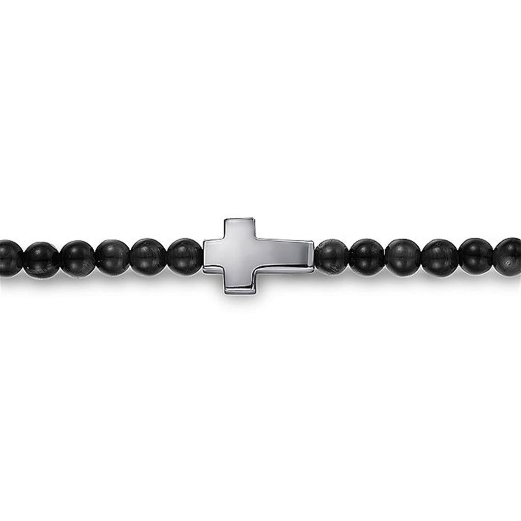 Gabriel Sterling Silver Cross & Onyx Beaded Bracelet