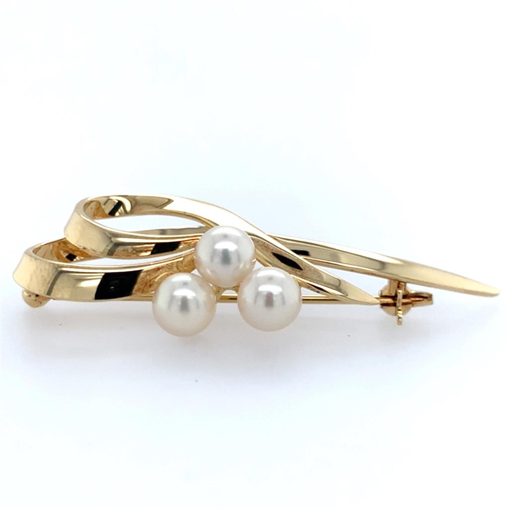 Estate 18K 3 Pearl Brooch