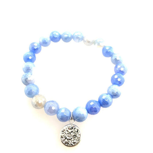 Dee Berkley "New Beginnings" Mystic Icy Blue Agate With Silver Tone Druzy Charm