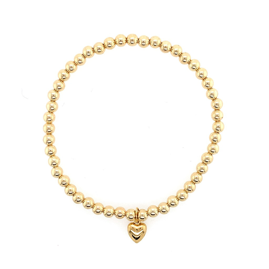 Dee Berkley 4Mm Gold Filled Beaded Bracelet with Petite Heart Charm