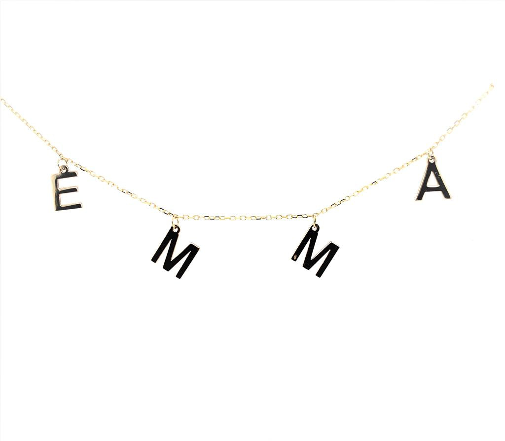 Rolland's Designs 14K Gold Hanging Initials Necklace "EMMA"