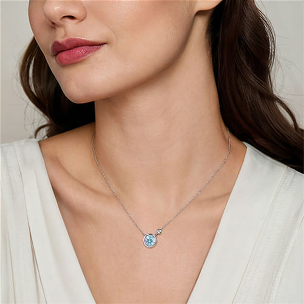 Gabriel Sterling Silver Aquamarine And Diamond Pendant Necklace