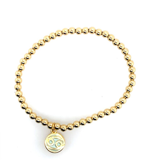 Dee Berkley Gold Filled Beaded Bracelet with Enamel Cancer Zodiac Charm